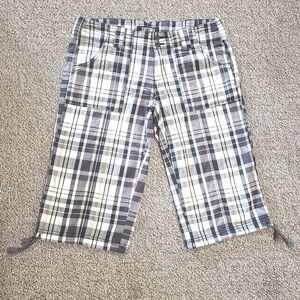 ⭐️TATTOO Y2K PLAID BERMUDA SHORTS BLUE HIGH WAISTED WIDE-LEG POCKETS WOMENS SZ7